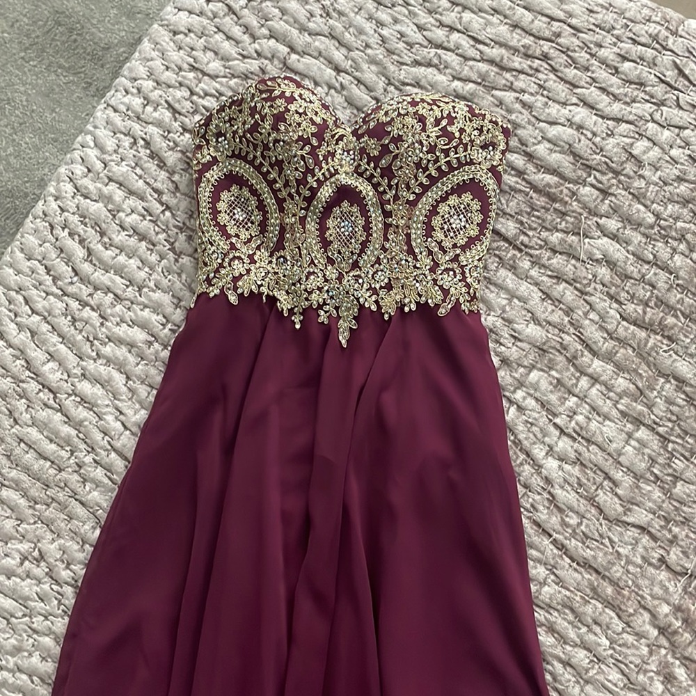Clarisse formal gown with embellishments for prom or wedding. Color Bordeaux